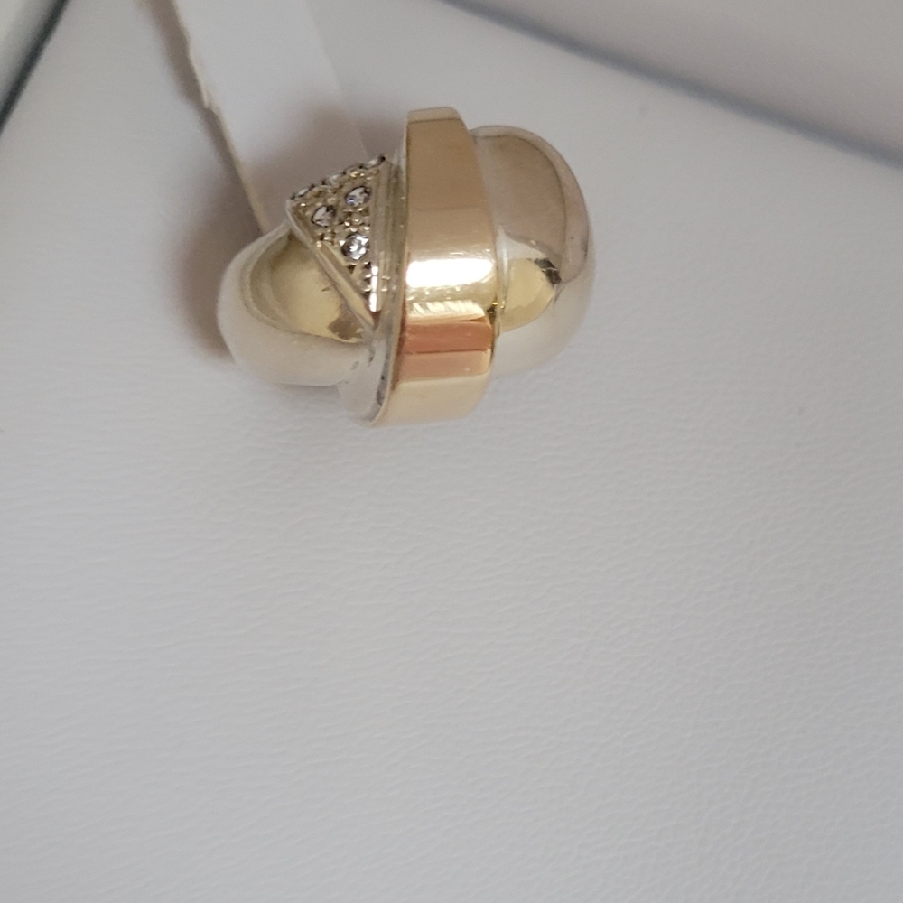 585 Real Gold and Sterling Silver Ring with Crystal Accents. Approx Size 8.